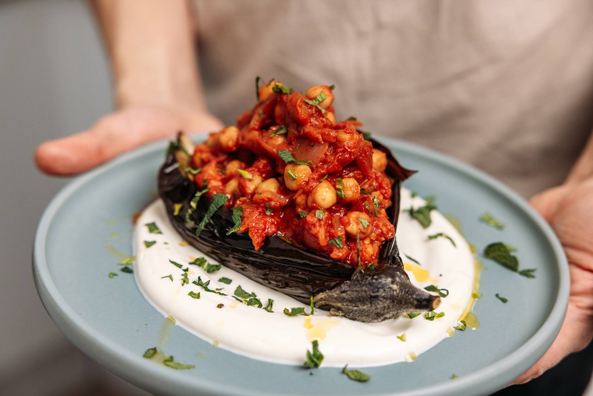 Baked Eggplants with Spicy Braised Chickpeas and Yogurt Recipe — Ooni Canada