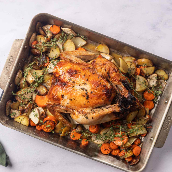 Charcoal-roasted Chicken and Root Vegetables