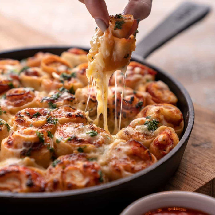 Skillet Baked Pizza Rolls