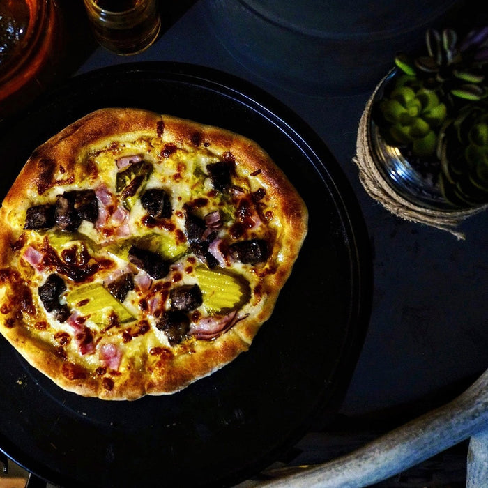 Grilled Steak, Swiss Cheese & Mustard Pizza