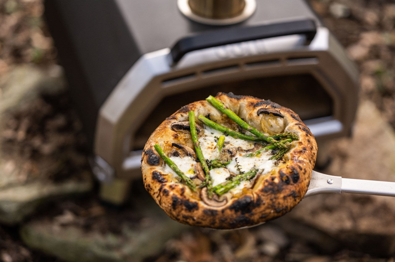 White Pizza with Asparagus, Chestnut Mushrooms, and Thyme. — Ooni Canada