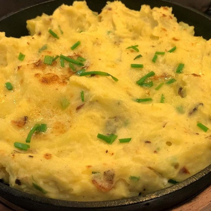 Cast Iron Mash Potatoes with Goats Cheese