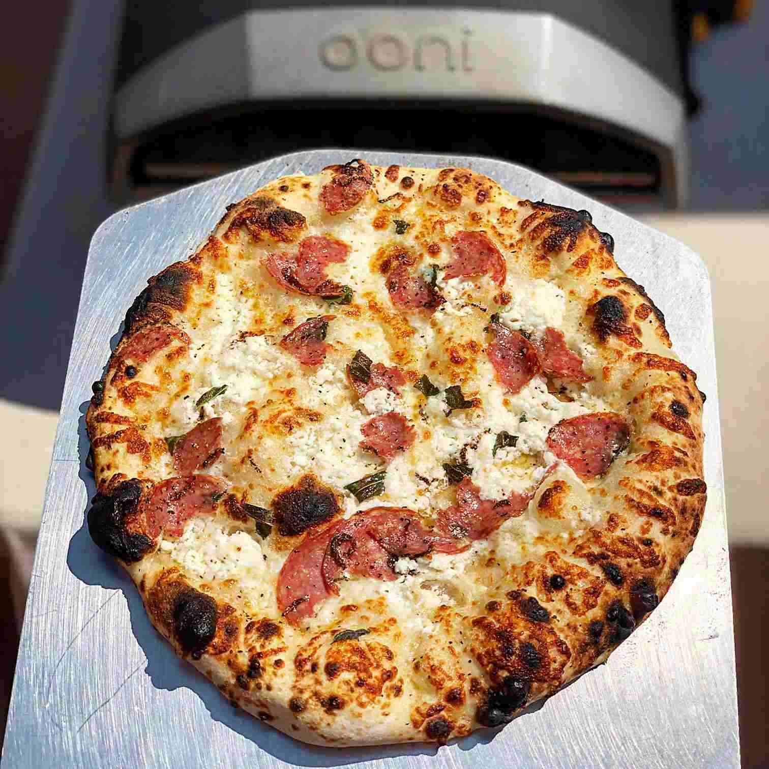 Salami, Goat’s Cheese &amp; Hot Honey White Pizza — Ooni Canada