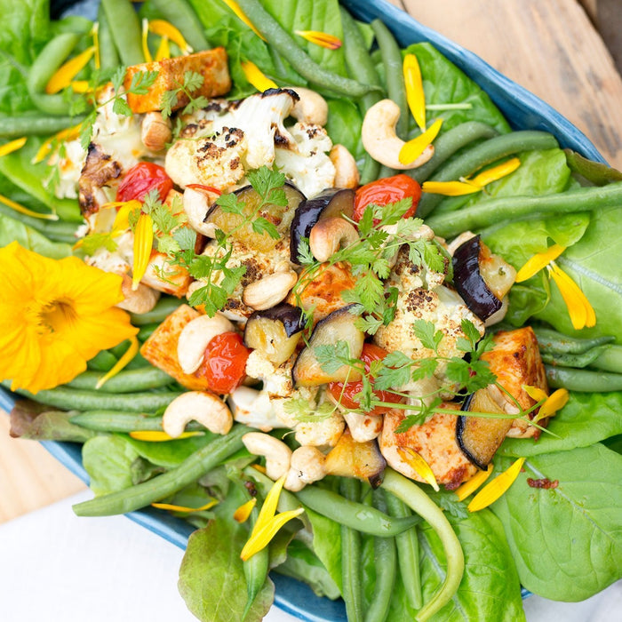 Spicy Tofu Salad with Cashews & Eggplant