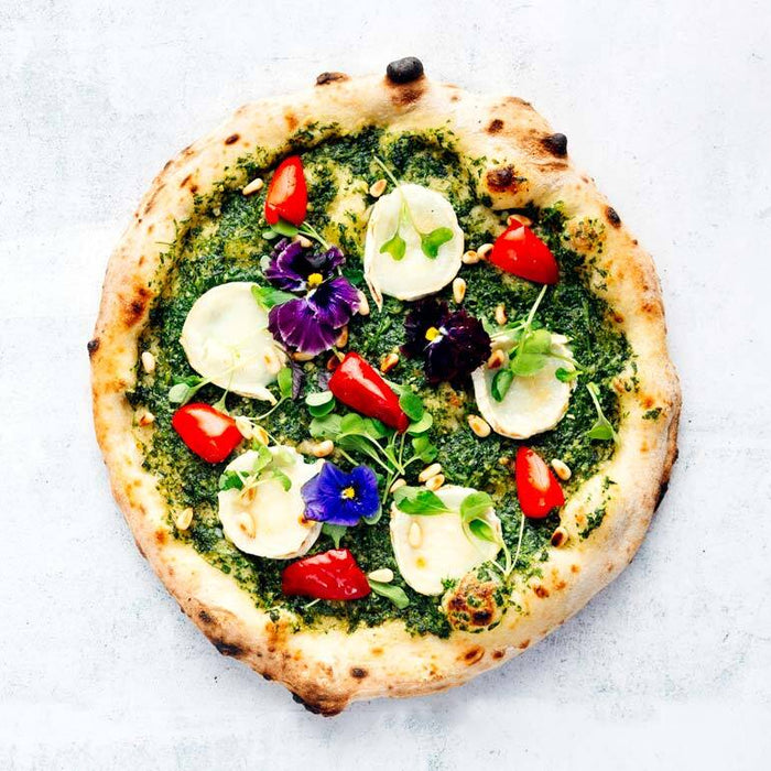 Green Pesto and Goats’ Cheese Pizza