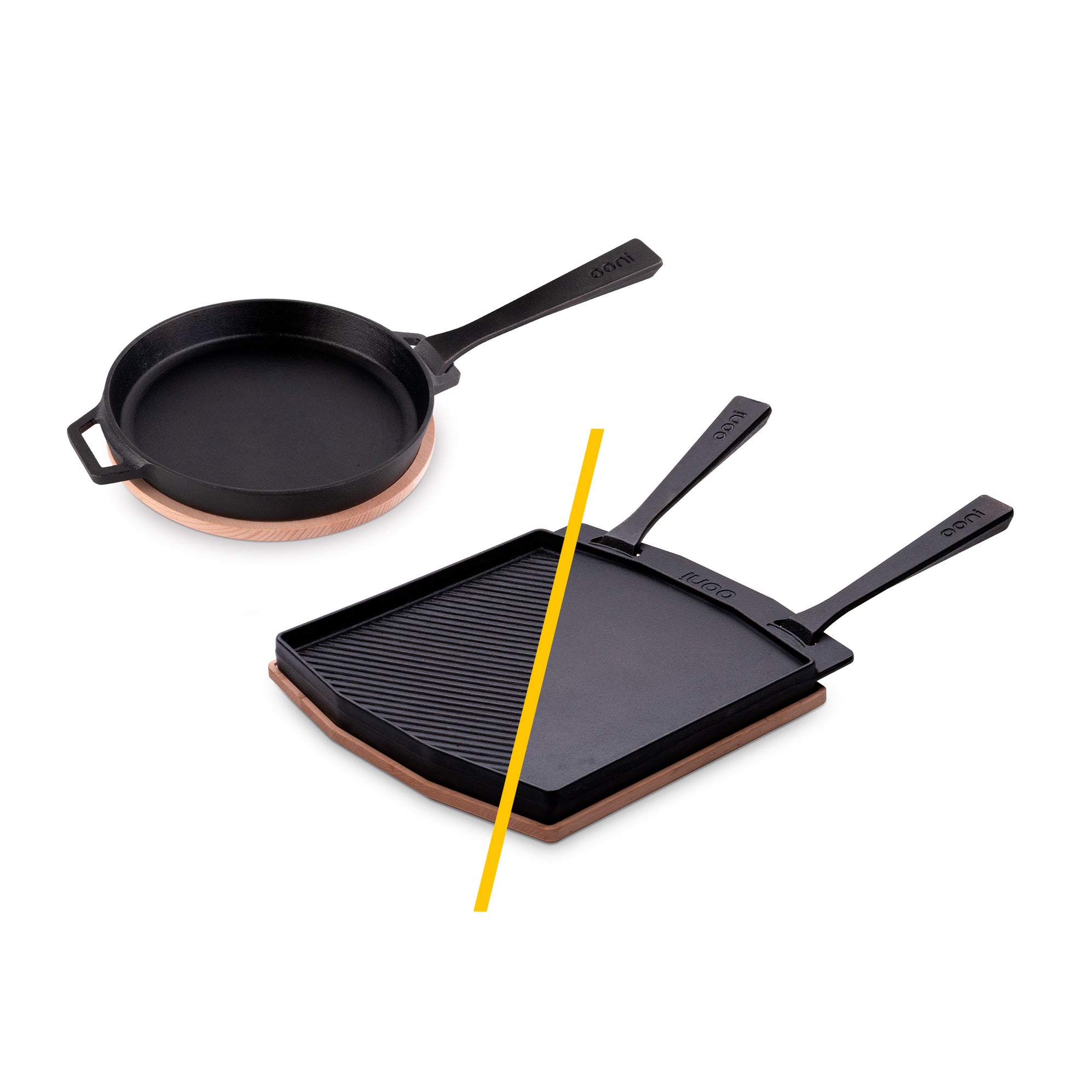 Ooni DualSided Grizzler Plate and Cast Iron Skillet Pan Bundle — Ooni