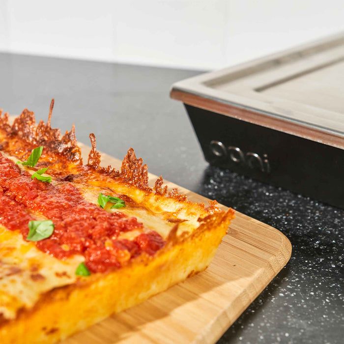 Detroit-Style Pizza Pan with Detroit-Style Pizza | Click this image to open up the product gallery modal. The product gallery modal allows the images to be zoomed in on.