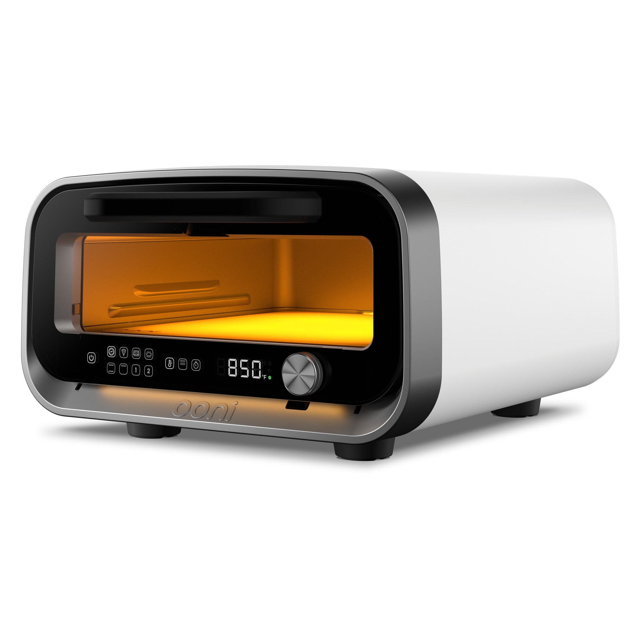 Ooni Volt 2 Polar White  Pizza Oven with digital display on a white background