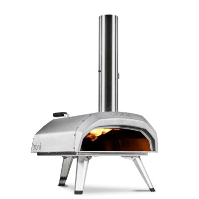 Karu 12 pizza oven with flames lit